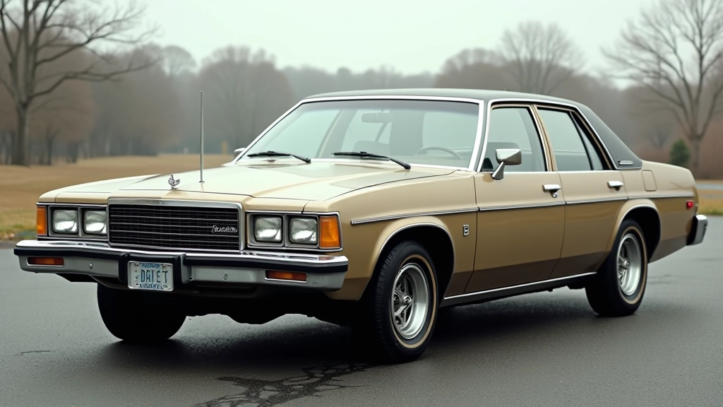 1970s boxy sedan with rounded edges and practical design shown in three-quarter front view